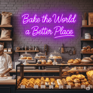 Led neono užrašas "Bake the World a Better Place"