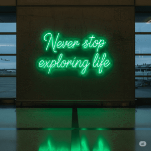 Led neono iškaba  "Never stop exploring life"