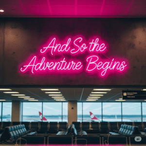 Led neono užrašas "And So the Adventure Begins"