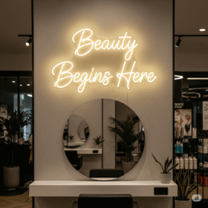 Led neono iškaba "Beauty Begins Here"