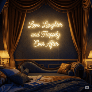Led neoninė iškaba "Love, Laughter, and Happily Ever After"