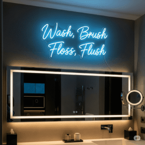 Led neoninė iškaba "Wash, Brush, Floss, Flush"